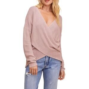 ASTR the Label Women Medium Pink Surplice Wrap Front Sweater V-Neck Knit Crochet